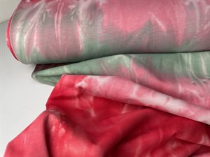 Bomuldsjersey - tie die i lækre pink/ grønne toner